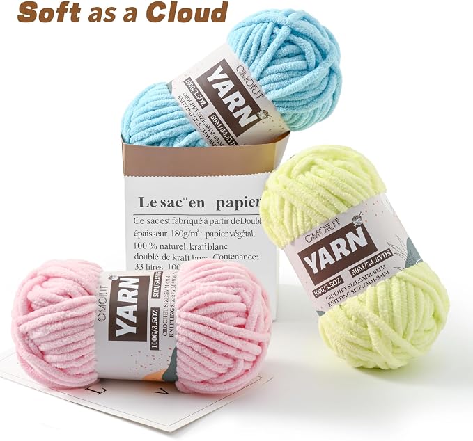 3 Pack Azure Fluffy Chunky Chenille Crochet Yarn, Baby Yarn for Crocheting Soft Blanket, Bulky Velvet Yarn (100g/54.8yds Each), Plush Amigurumi Yarn for Knitting Crafts, Scarves, Puzzle - Image 4