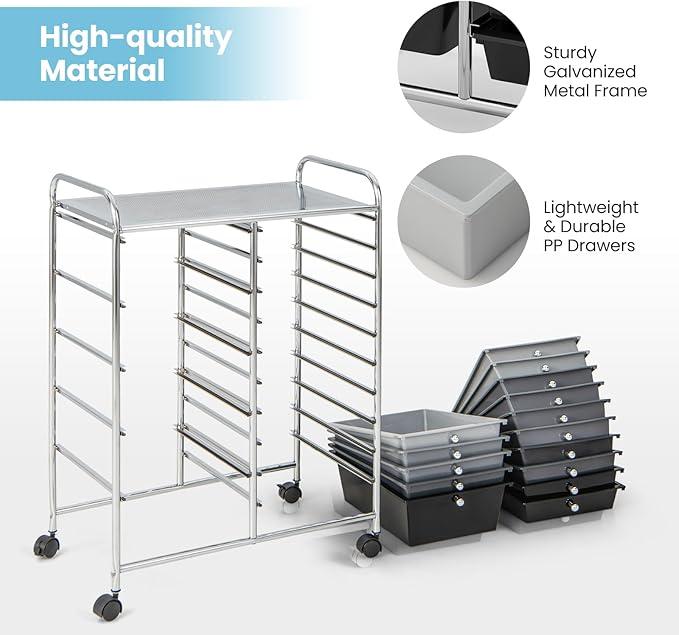 Giantex 15 Drawers Rolling Cart, Classroom Organizers, Storage Cart with Wheels, for Teacher Office Home School Supplies Tool Craft Art Paper - Image 7