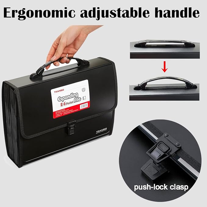 25 Pockets Letter Size/A4 Accordion File Organizer with Handle, TRANBO Expanding File Folder, Expandable Document Paper Organizer for Travel School Office - 1 Pack - Image 6