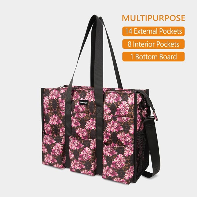 TOPDesign Utility Water Resistant Tote Bag with 22 Pockets, Top Zipper Closure & Thick Bottom Support, for Working Women - Image 3