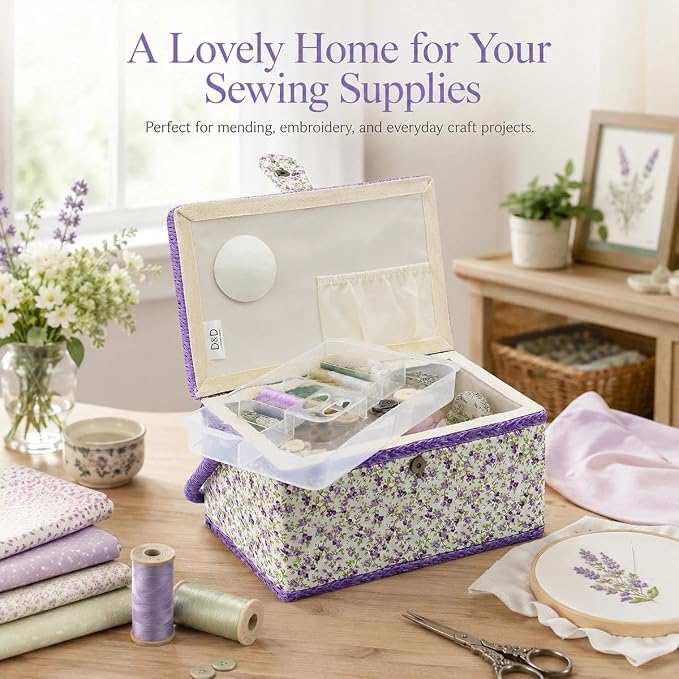 Large Sewing Basket with Accessories, Sewing Organizer Box for Sewing Supplies and DIY Crafting Tools Storage, Sewing Kit Tools for Sewing Mending - Image 7
