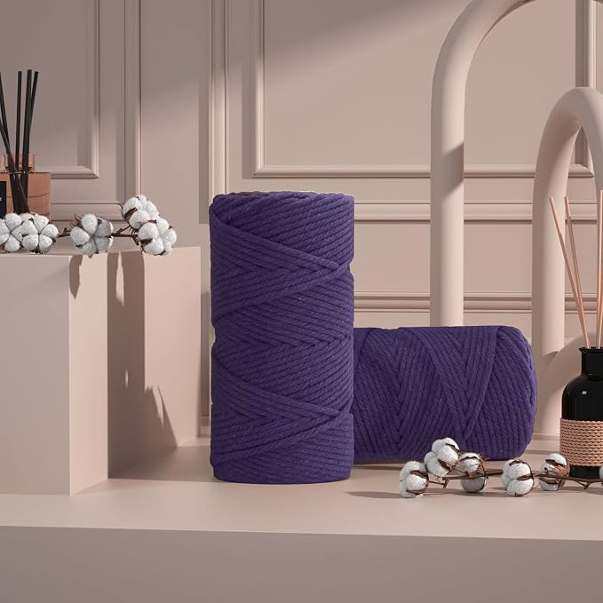 ZUEXT Macrame Cord, Dark Violet, 5mm x 109yds Cotton String Macrame Yarn | 100% Natural Handmade, 4 Strands Twisted Cotton Rope, For Wall Hanging Plant Hangers Gift Wrapping Tapestry DIY Crafts, 100m - Image 4