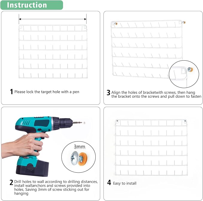HAITARL 4 Set of 54-Spool Sewing Thread Holder, Wall-Mounted Metal Rack, White | Metal Sewing Thread Rack for Organizing Spools, Jewelry, Key Chains, Decoration the Room - Image 6