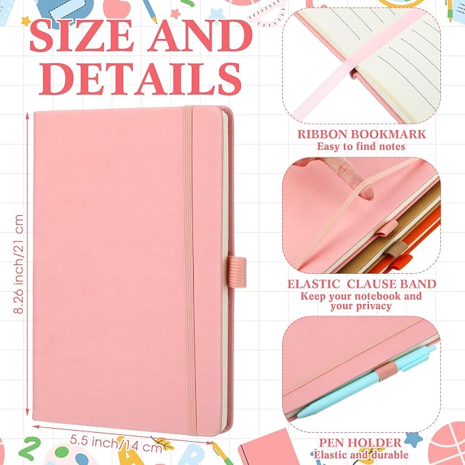 Laumoi 7 Pack Hardcover Lined Journal Notebooks Bulk,Fashion Color,A5 | PU Leather Journaling, Wide Ruled, with Pen Holder, for Office Business Work Writing - Image 3