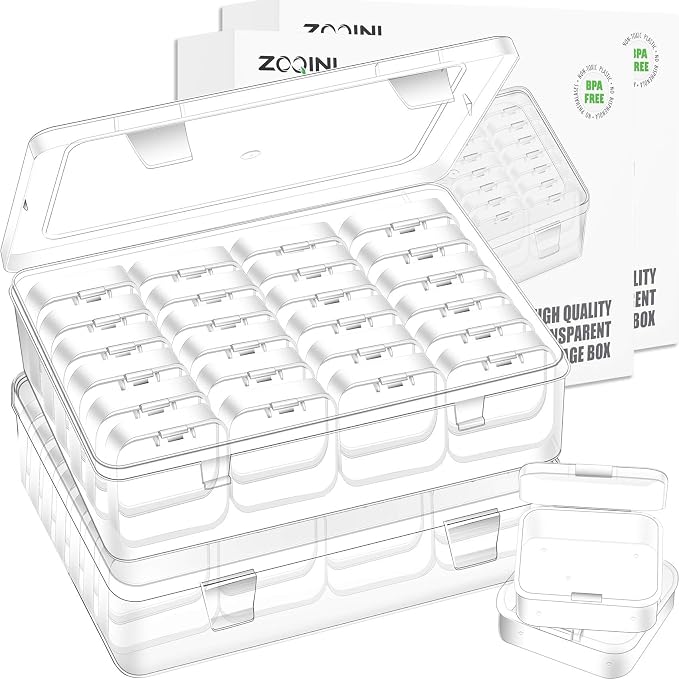 Bead Organizer Box, 56Pcs Small Clear Plastic Storage Containers, 2 Large Craft Organizer Boxes, 2 Sheets Label, Mini Parts Storage Solution for Beading Jewelry Making Diamond Arts Screws Seeds by ZOQINI