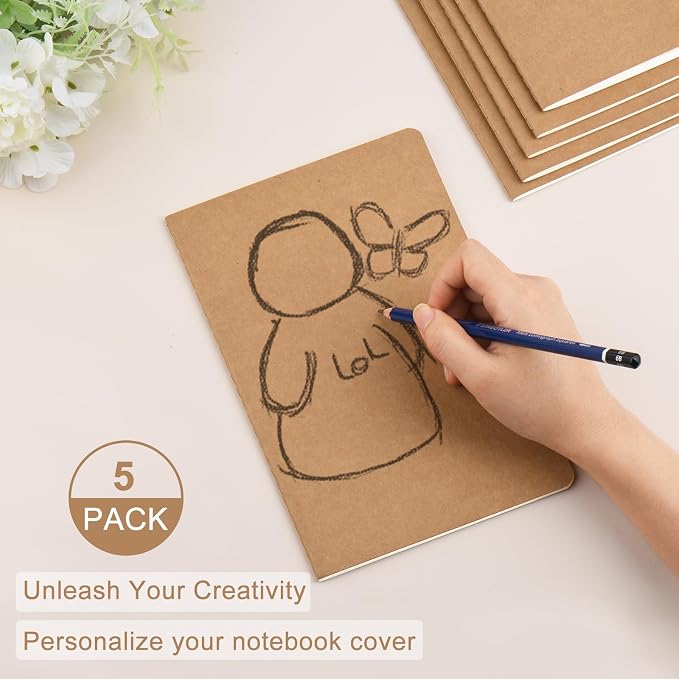 5 Pack A5 Kraft Notebooks Bulk, 8.15x5.5 Inches Blank Journaling Notebooks, Notebooks for Work, Composition Notebooks for School, Journal notebooks for kids, 60 Pages - Image 3