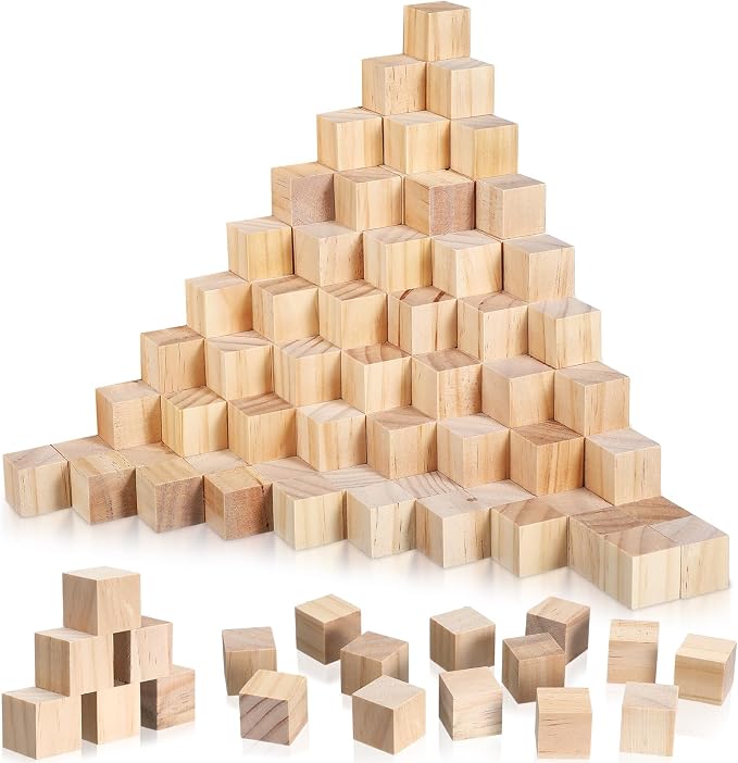 Barydat 100 Pcs 1 in Wooden Cubes, Unfinished Wooden Blocks for Crafting Natural Craft Wood Square Blank Cube for DIY Project Baby Showers by home