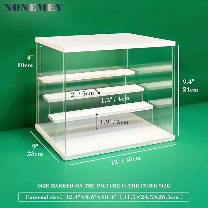 NONEMEY Acrylic Display Case with Light, Upgraded 3 Color Light & Adjustable Brightness Showcase ,4 Tier Dustproof Clear Toy Organizer Box for Action Figures, Collectibles, 12.4x9.6x10.4 in - Image 6