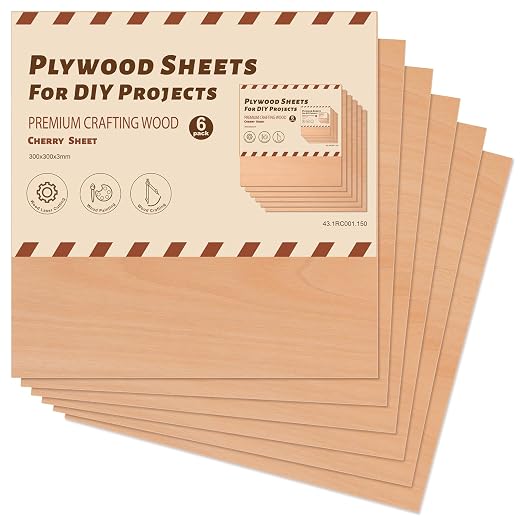 Rowood Cherry Plywood Sheets for Laser Cutting,12x12x1/8inch,6 Pack 3mm Thin Unfinished Wood Crafts for Laser Engraving Blanks and DIY Ornaments and Architectural Model - Image 8