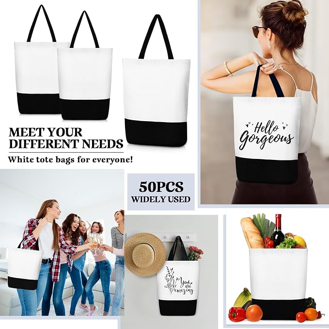 Sieral 50 Pieces Large Canvas Tote Bags Reusable Sublimation Blank Plain Bags Bulk with Zipper for DIY Crafts Shopping Women Teacher(Vertical Large Bag) - Image 5