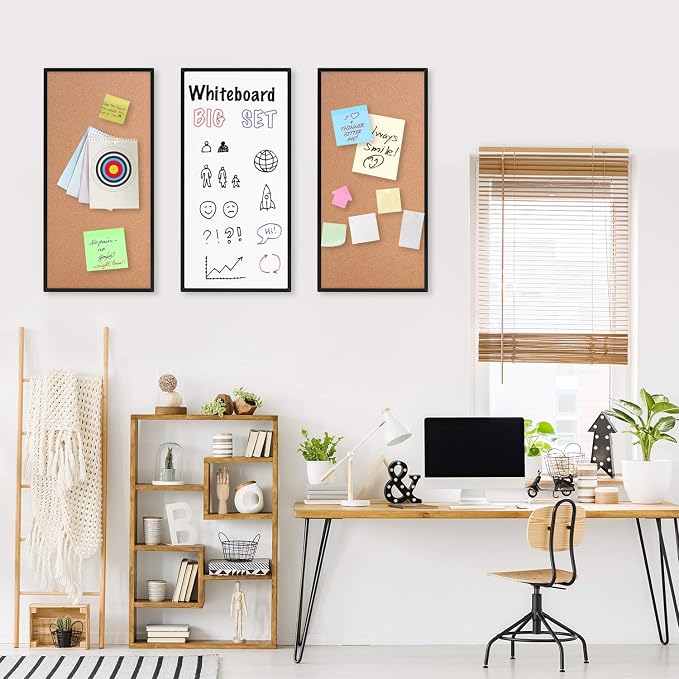 Cork Board and Whiteboard Combination Board, Black, 3-Pack 12" X 24" | Dual Purpose Bulletin Board and Dry Erase Board, Supports writing and pinning photos, designed for home, office and classroom - Image 5