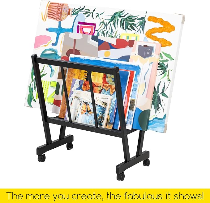 MEEDEN Art Display Print Rack: Artist Storage Rack with Castors for Canvas Organizer - Beech Wood Large Drying Racks for Prints Artworks Panels Posters Stand Art Shows & Galleries - Black - Image 6