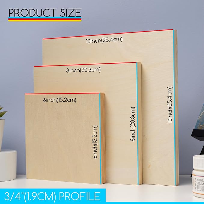 MEEDEN Unfinished Wood Canvas Kit: 3/4" Deep 6x6 8x8 10x10 Wooden Canvas Panel - 6 Pcs of Cradled Wood Art Boards for Pouring Art, Crafts, Painting - Image 2