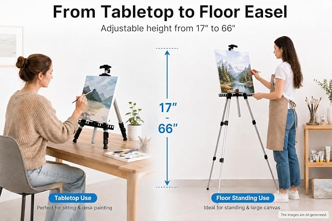 RRFTOK Easel Stand for Painting and Sign, Adjustable 17-66 Inch | Portable aluminum tripod art easel for display stand, poster stand, canvas holder, adults, floor use and carry bag - Image 3