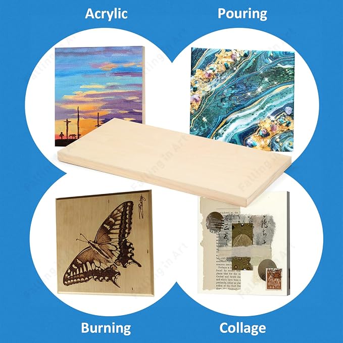 4 Pack 8x16’’ Unfinished Birch Wood Panels Kit for Painting | Studio 3/4’’ Deep Wood Canvas, Cradle Boards for Acrylic Pouring, Art, Crafts, Epoxy Resin, Laser Engraving Cutting - Image 3
