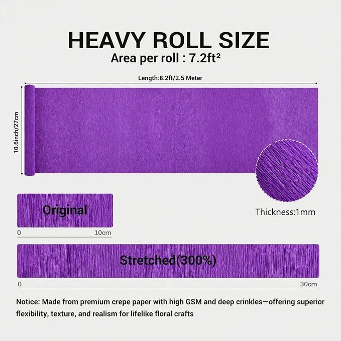 Heavy Crepe Paper for Flower Making, DIY Crafts | Italian-Quality Crepe Paper with 300% Stretch | Papel Crepe de Colores Paquete - Image 2