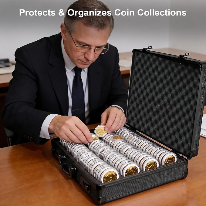 LOCKCURX Aluminum Coin Case with Lock, 100 Slot Coin Collection Case(Black) | Coin Storage Box Reinforced Corners & Water-Resistant Shell, Coin Organizer, (Case Only, Coins & Capsules Not Included) - Image 7