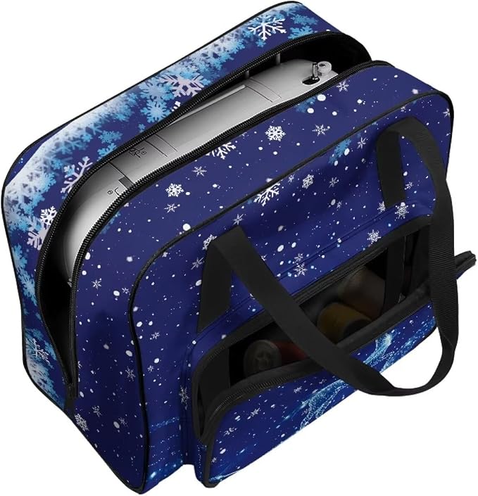 Txnsiver Sewing Machine Carrying Bag Versatile Dust Bag Universal Large Capacity Sewing Machine Storage Case Portable Travel Tote Bag, Christmas Deer Snowflake Deep Blue - Image 7