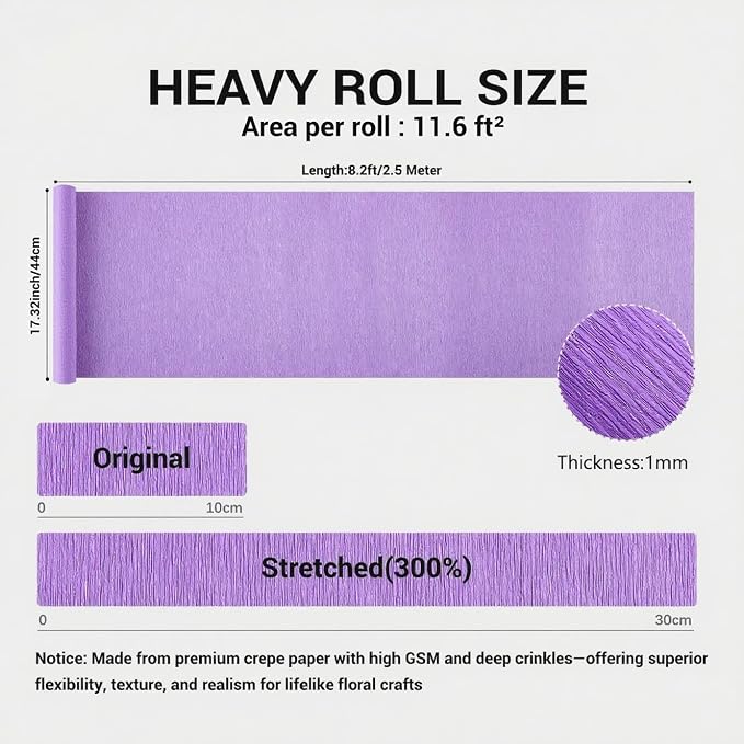 Heavy Crepe Paper for Flower Making, DIY Crafts | Italian-Quality Crepe Paper with 300% Stretch | Papel Crepe de Colores Paquete - Image 2