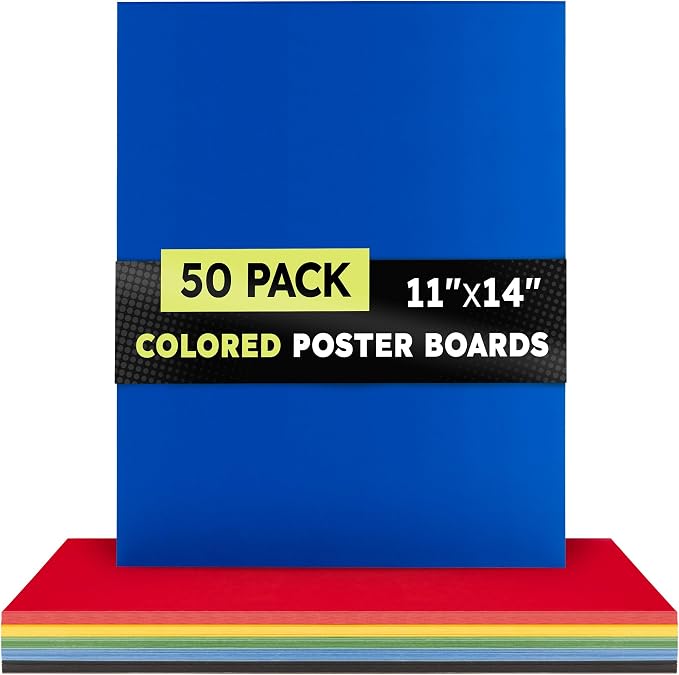 Hygloss Medium Colored Poster Board 11x14-50 Assorted Standard Color Bulk Pack - Red, Yellow, Green, Blue, Black - 10 Pt. Thickness Poster Board Paper, Posterboard Multipack 11" x 14" - Image 6