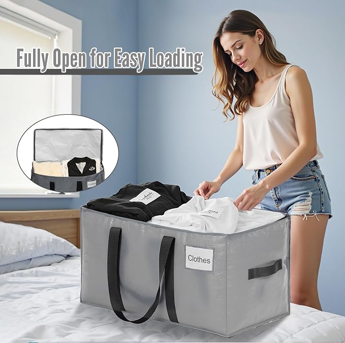 BAGAIL Heavy Duty Moving Bags with Strong Handle, Extra Large Moving Boxes, Storage Tote for Clothes, College Moving Supplies(Grey, 8 Pack) - Image 4