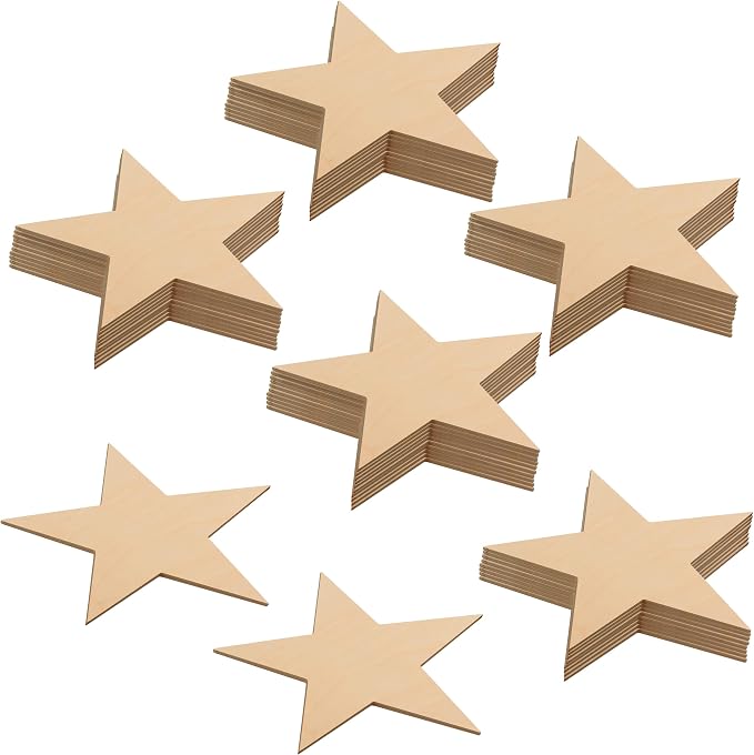 Wooden Star Shapes, 6 Inch Large Patriotic Natural Wood Cutouts, Bag of 10, Unfinished DIY Craft Wall Decor by Woodpeckers by Woodpeckers