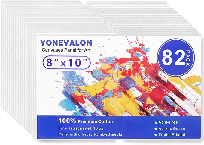 Paint Canvas Boards 82 Pack, 8x10inch Blank Canvases for Painting Bulk | Gesso Primed Acid-Free 100% Cotton Painting Canvas Panels for Acrylic Oil Tempera Watercolor Paints, Art Painting Supplies by YONEVALON
