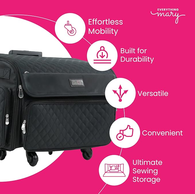 Everything Mary 4 Wheels Collapsible Deluxe Sewing Machine Storage Case - Rolling Trolley Carrying Bag for Brother, Singer - Image 3