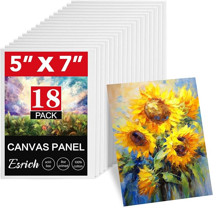 ESRICH 18 Pack 5x7 Small Canvas for Painting, Ideal for Kids & Beginners | Cotton Acid-free Surface, Gesso Primed for Acrylic, Oil, Watercolor. Art Painting Supplies for Class, Paint Parties and Home by ESRICH