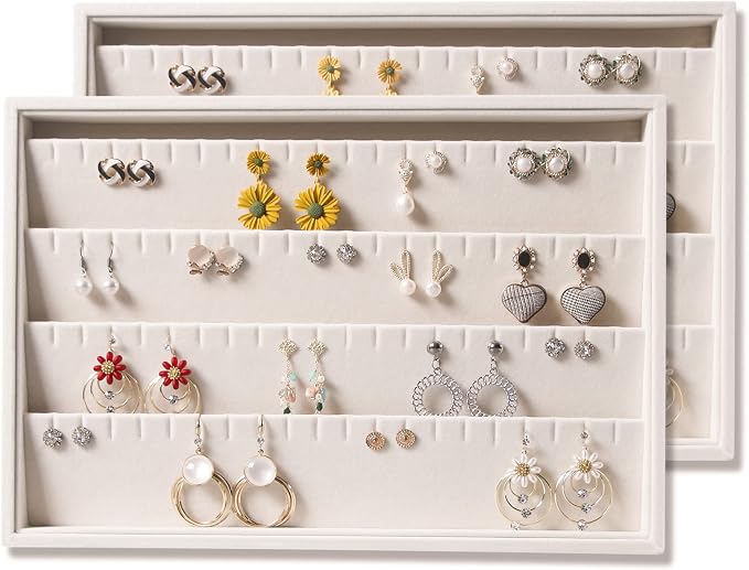 Coward 2PC Stackable Earring Tray Drawer Jewelry Holder Organizer Box Storage Earring Display Stand for Selling (beige(earring+earring)) by FocusOnJewelryDisplay15yrs