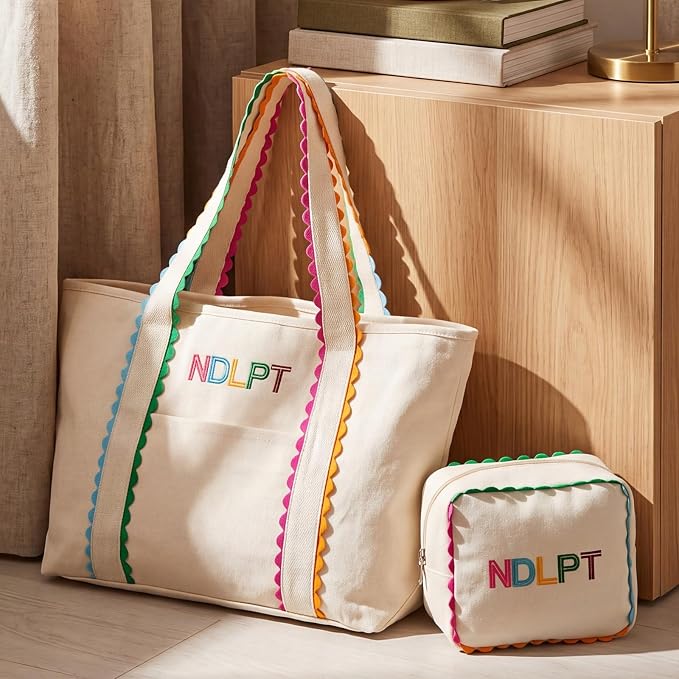 Locmeo Needlepoint Canvas Tote Bag Set Needlepoint Project Bag Embroidered Sewing Craft Storage Organizer with Zipper and Handle for Quilting Cross Stitch Storage Pouch - Image 6