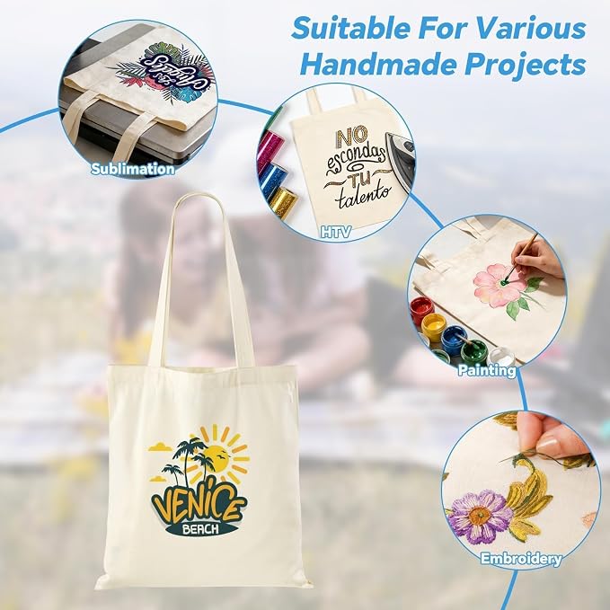 Lzerking 24 Pack Canvas Tote Bags Bulk (14x15 Inches, Natural Color) | Perfect for DIY projects (painting, sublimation, HTV, screen printing), 10oz fabric, reusable bags, machine washable - Image 4