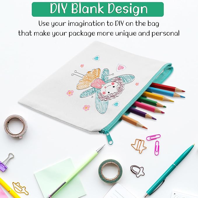 Shappy 40 Pcs Canvas Zipper Pouch Bags Pencil Pouch Bulk Canvas Makeup Bags Blank Pencil Case Cotton Cosmetic Case for Travel DIY Craft (7.09 x 4.33 Inches,S,White) - Image 4