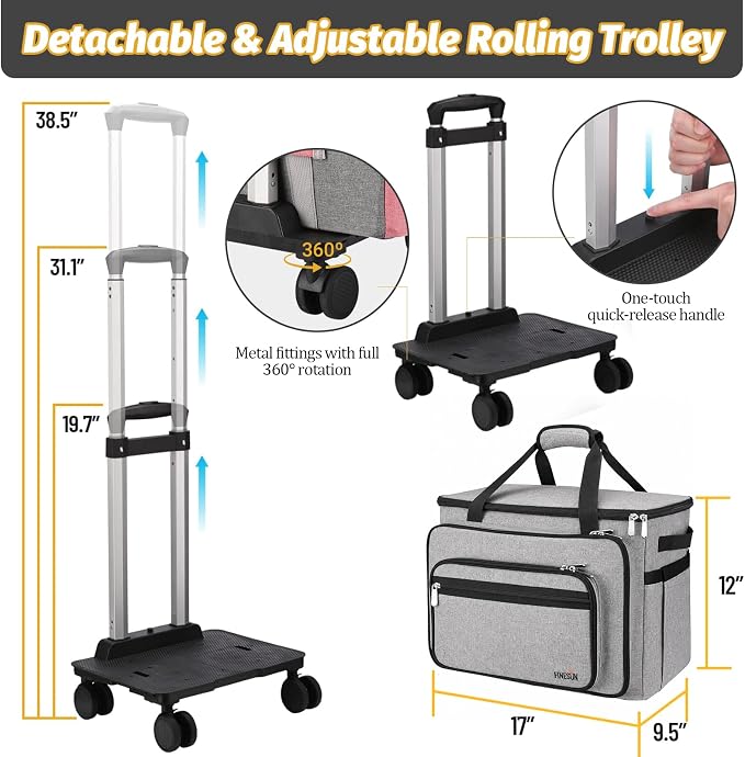 Sewing Machine Case with Wheels, Rolling Tote Organizer Sewing Class Bag - Image 3