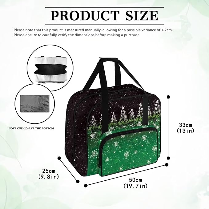 Sewing Machine Storage Carrier Bag Portable Appliance Dust Bag Versatile Sewing Machine Organizer Case with Handle and Soft Cushion, Christmas Snowflake Tree Black Green - Image 6