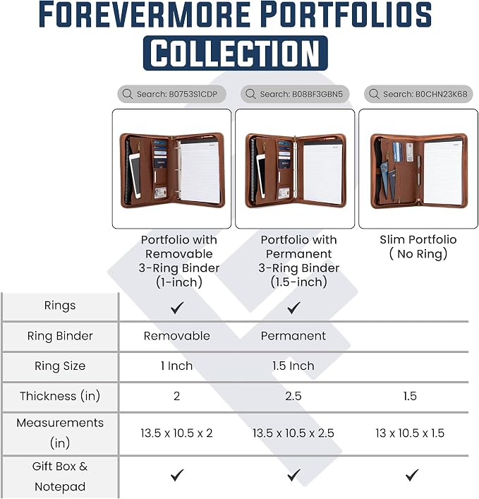 Forevermore Portfolio Binder, 1.5" Permanent 3-Ring, Vegan Leather, Blue - Image 5