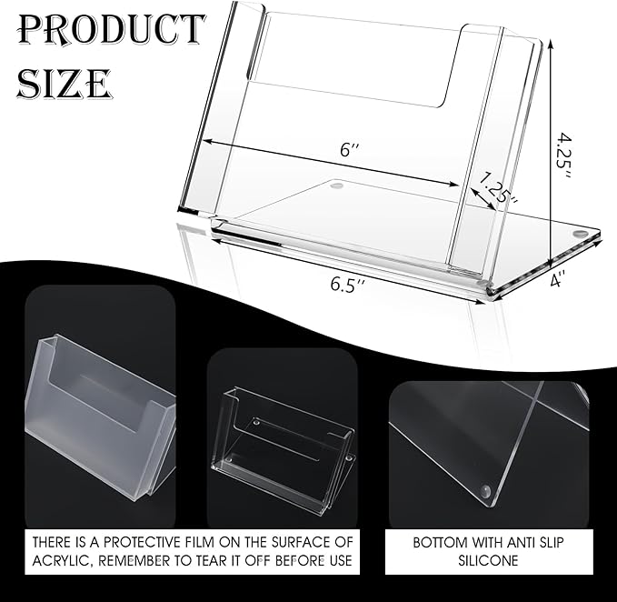 2 Pcs Clear Acrylic Postcard Holder 4 x 6 In Brochure Organizer | Fits Flyer Greeting Card Wedding Table Card, Wide Stable Base, Scratch Resistant Transparent Acrylic for Office Desk Display - Image 2