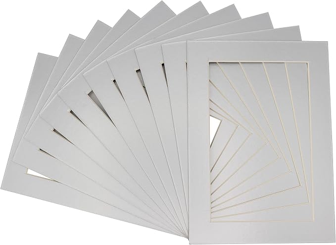 8x10 Mat for 12x16 Frame - Precut Mat Board Acid-Free Show Kit with Backing Board, and Clear Bags Metallic Silver 8x10 Photo Matte For a 12x16 Picture Frame Matboard for Framing, Pack of 10 Mats - Image 3