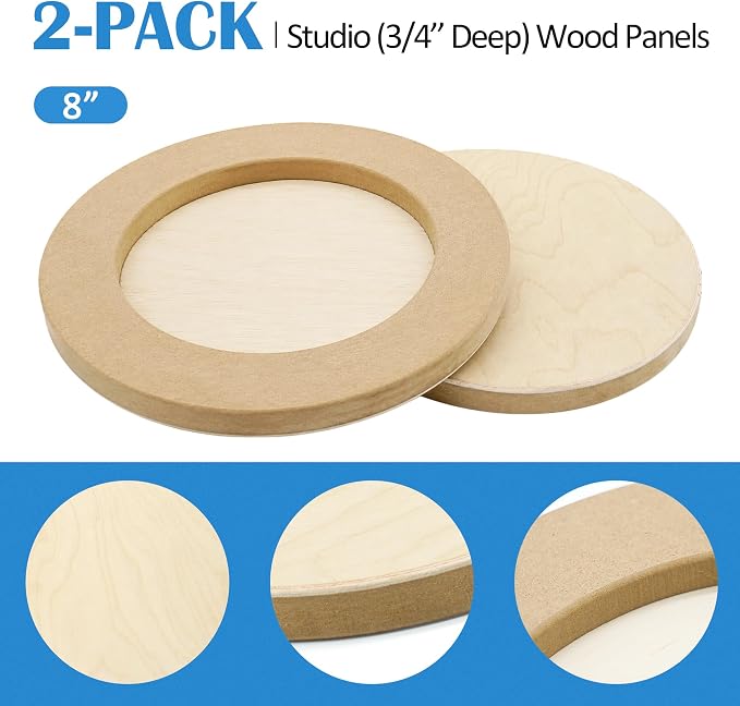 2 Pack 8'' Unfinished Round Birch Wood Panels | Studio 3/4’’ Deep Wood Canvas, Cradle Boards for Painting, Pouring, Burning, Crafts, Epoxy Resin, Laser Engraving Cutting - Image 5