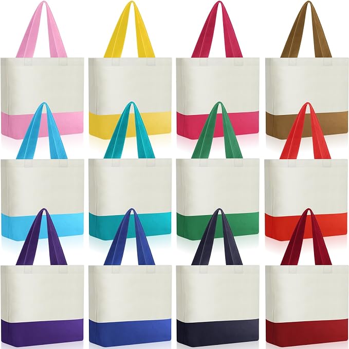 Sanwuta 12 Pcs Mini Canvas Tote Bag Small Sublimation Blank Reusable Grocery Cloth Tote for Women Craft DIY Gift Shopping (Bright) by Sanwuta