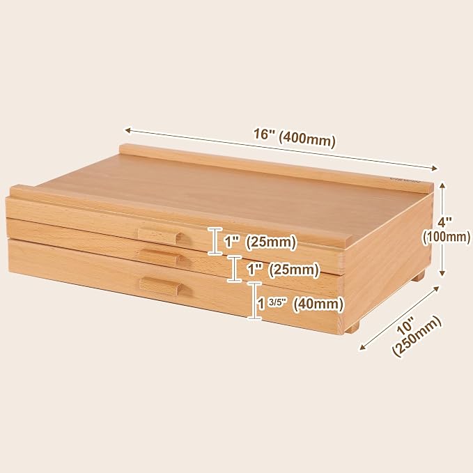 Upgraded 3-Drawer Wood Artist Supply Storage Box with Removable Dividers, Premium Beech Wood Art Storage Box, Portable Organizer Box for Paints, Pastels, Pencils, Brushes and Art Supplies - Image 2