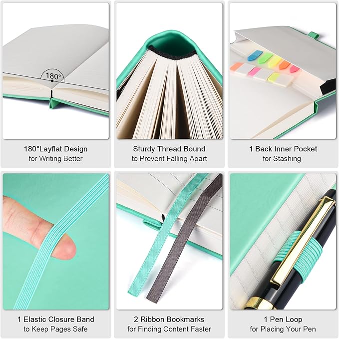 5 Pack College Ruled Notebook Bulk, A5, 312 Numbered Page Thick Journal Set | Cost-Effective 5 Pack 1600 Pages Total, 100gsm No Bleed Paper, Leather Hardcover, Lay-Flat, for Writing, Work, Employee Gifts - Image 3