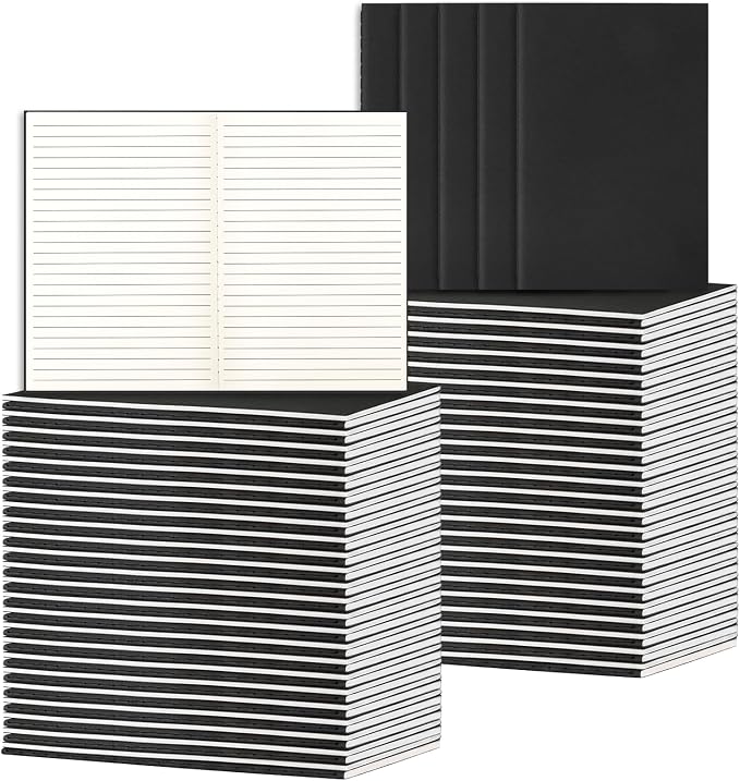 100 Pack A5 Black Cover College Ruled Notebooks Bulk, Journaling Notebooks | A5 Lined College Ruled Notebook, 8.3x5.5 Inches 60 Pages Travel Journal Notebooks Set for Work, School, Writing by ALKALO