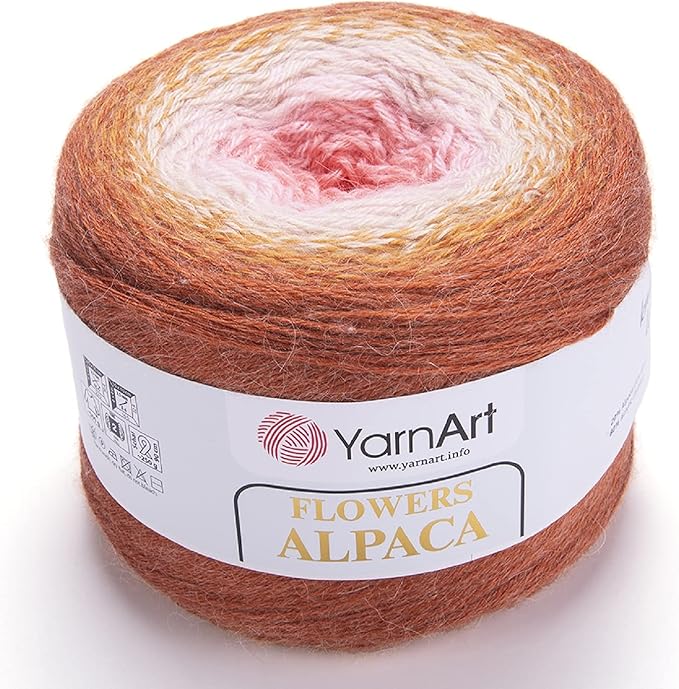 YarnArt Flowers Alpaca Knitting Yarn - 20% Alpaca 80% Acrylic - 8.82oz, 1028 Yards - Multicolor Rainbow Crochet - Faall & Winter Yarn - Fine 2 Sport Yarn (414) by YarnArt