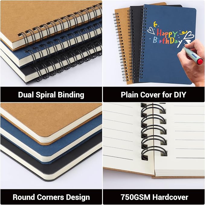 EUSOAR College Ruled Spiral Notebook, A5 12 packs 5.5"X8.3" 120 Pages Lined Travel Writing Notebooks Journal, Memo Notepad Sketchbook, Students Office Business Subject Diary-3 Colors - Image 4