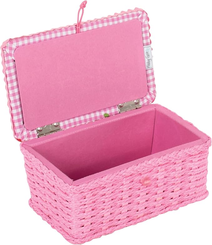 Hobby Gift Wicker Sewing Box Linen Lid Embroidery Wooden Bead Closure Compact Craft Storage Basket Organizer for Threads Needles Supplies Home Decor - Image 4