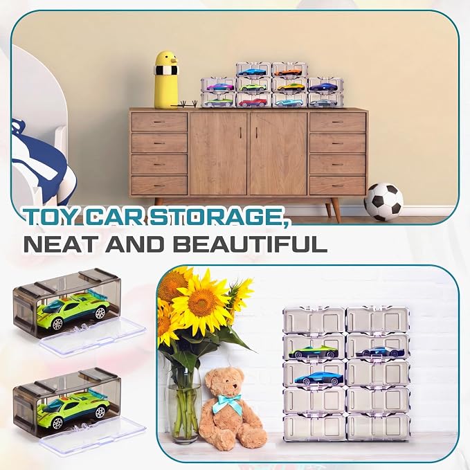 Marsui 144 Pcs 1/64 Scale Toy Cars Organizer Storage Case Clear Individual Toy Car Display Case1.4 x 1.4 x 3.5 Inches (Black Gray) - Image 6