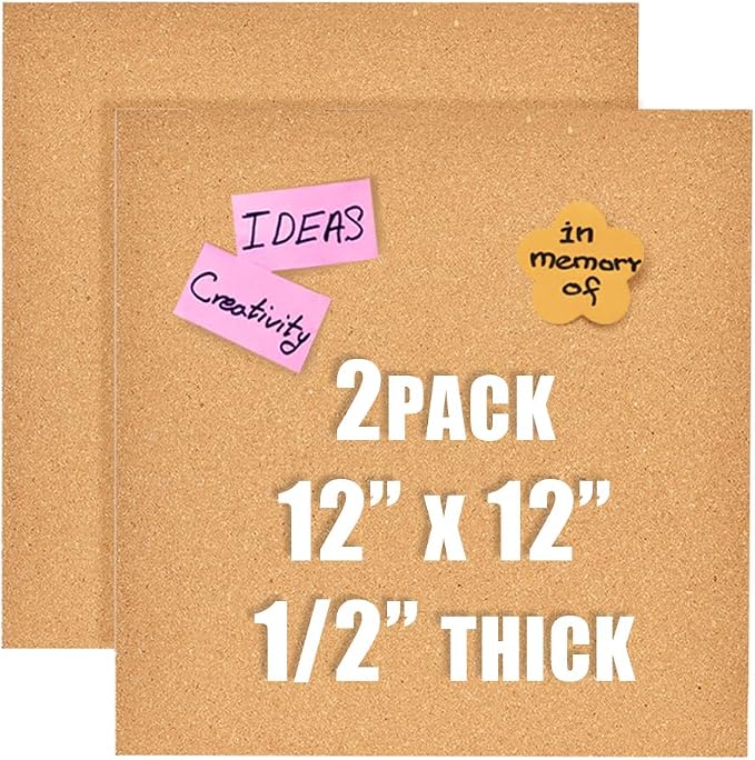 12x12 Cork Board Tiles Bulletin Board, 1/2" Thick Small Square Cork Boards for Walls, Self-Adhesive Cork Tiles for Home, Office, School, Bulletin Board Decorations(12mm,2pc) by Aitakatta