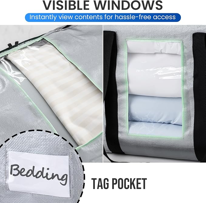 TAILI 2 Tier Moving Bags,2 Pack Silver Storage Bags with Visible Window | XXL Heavy Duty Totes For Home Storage,Wrap Around Handles,Storage Bags for College Dorm, Alternative to Moving Boxes - Image 7
