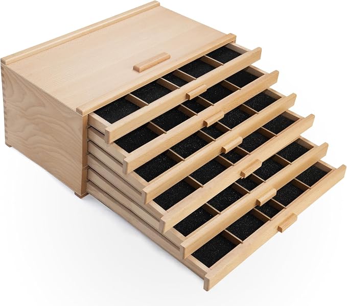 Wooden Pastel Storage Box With 6 Removable Drawers | Artist Supply Storage Box, Portable Organizer Box for Pencils, Markers, Brushes and Painting Tools by FallinginArt